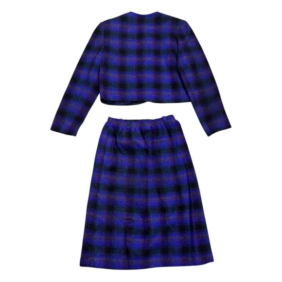 VINTAGE 70s 80s Prestige Petites Plaid 2 Piece Skirt Jacket Set Womens 8 Petite - Picture 5 of 7